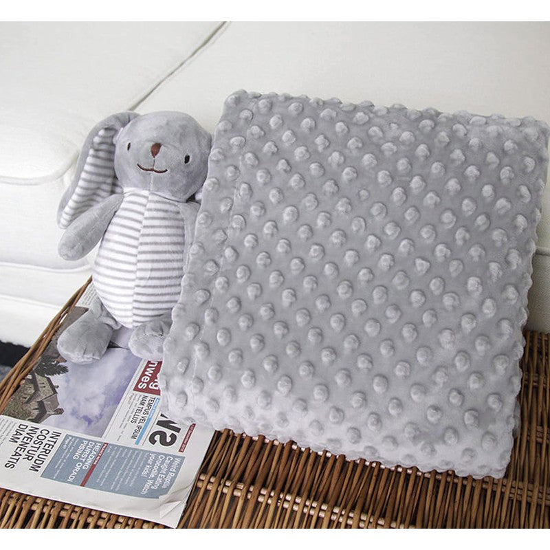 Premium Raised Dot Baby Blanket | Fuzzy, Warm, Cosy Soft Receiving Blanket for Toddlers |  Grey