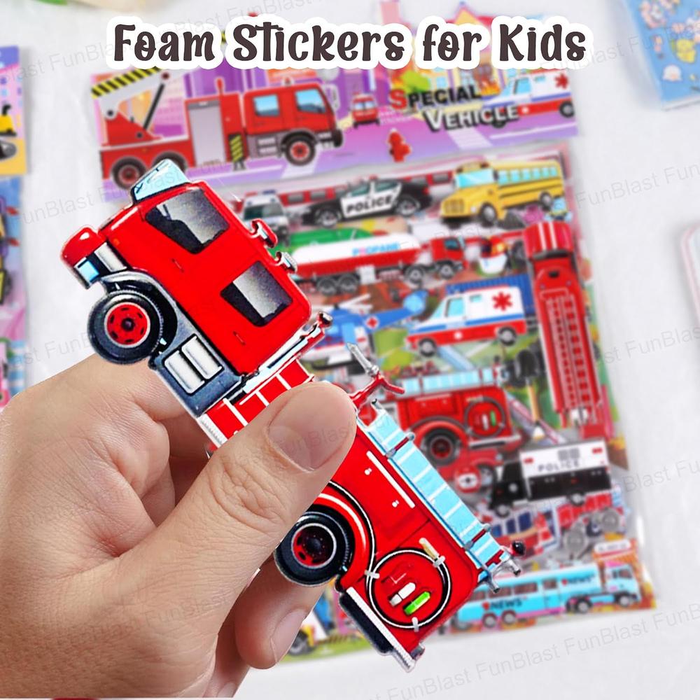 FunBlast Vehicle Theme 3D Puffy Stickers for Kids | Red Vehicle Kawaii Self-Adhesive Foam Stickers