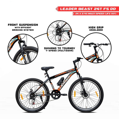 Beast 26T MultiSpeed (7 Speed) Mountain Bike with FS & DD Brake Hybrid Bicycle | 12+ Years (COD Not Available)