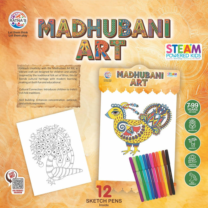 Ratna's Madhubani Art Kit – Painting & Colouring Craft Set I 20 Sheets