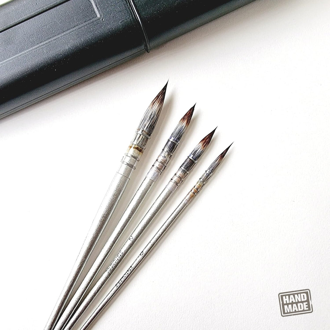 Set of 4 Synthetic Paint Brushes | Handmade Quill, Mop, Wash and Vegan | Metallic Silver