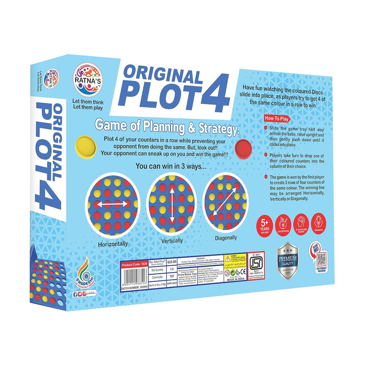 Ratna's Original Plot 4 Big Board Game | 2 Player Strategy Game