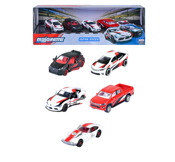 Set of 5 Licensed Majorette Diecast Cars (Japan Racer) - Toyota GR Supra, Toyota Hilux Revo, Toyota Corolla Altis, Toyota Grmn Yaris, Toyota 2000 GT
