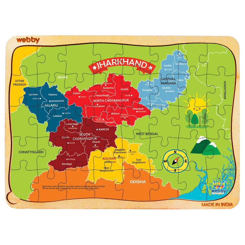 Jharkhand Map Wooden Jigsaw Puzzle, 40pcs