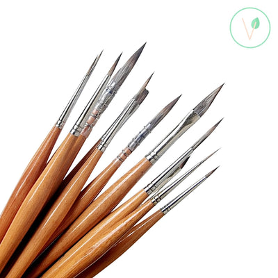 Set of 16 Synthetic Wood Paint Brushes | Miniliners, Miniature and Detailer