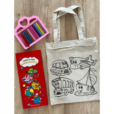 DIY Colouring Little Boat,Plane, Car,Bus Tote Bag