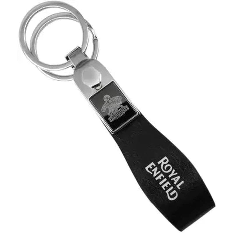 Royal Enfield Car Logo Leather Metal Keyring - Black