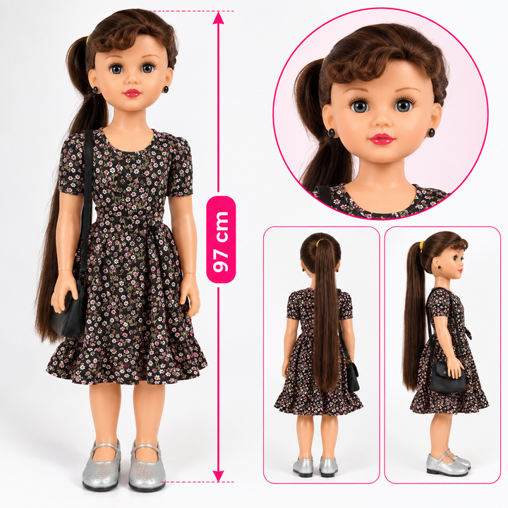Saina Fashion Doll with Stand - 3.2 feet | Large Dress-Up Doll with Long Hair | Pretend Play & Role Play Toy for Kids