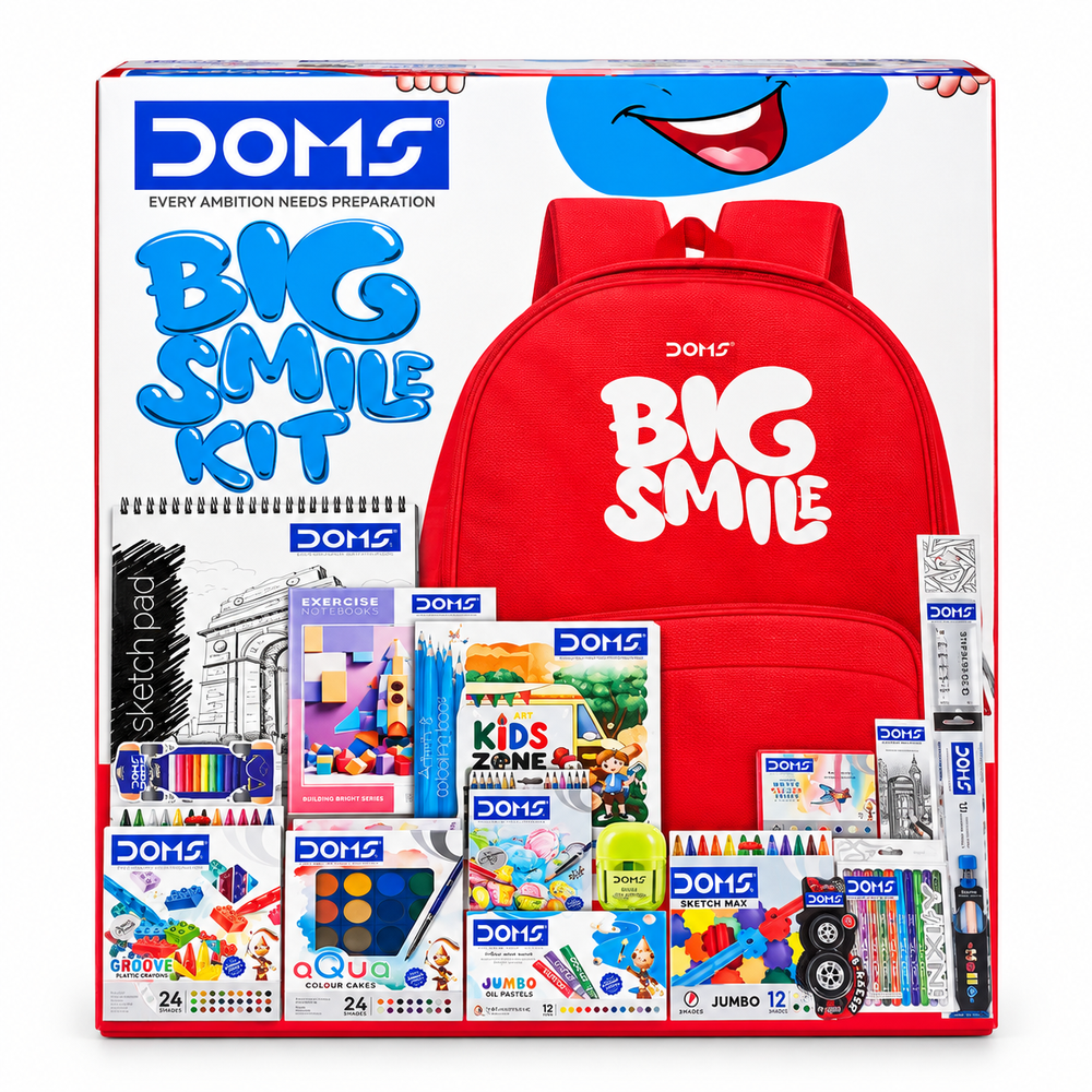 DOMS Big Smile Kit | Complete Art, Colouring & Stationery Set with 16 Creative Essentials | Kids Art & Craft Kit