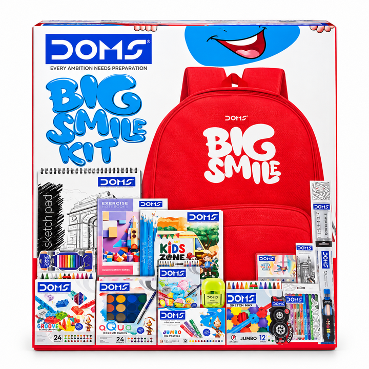 DOMS Big Smile Kit | Complete Art, Colouring & Stationery Set with 16 Creative Essentials | Kids Art & Craft Kit