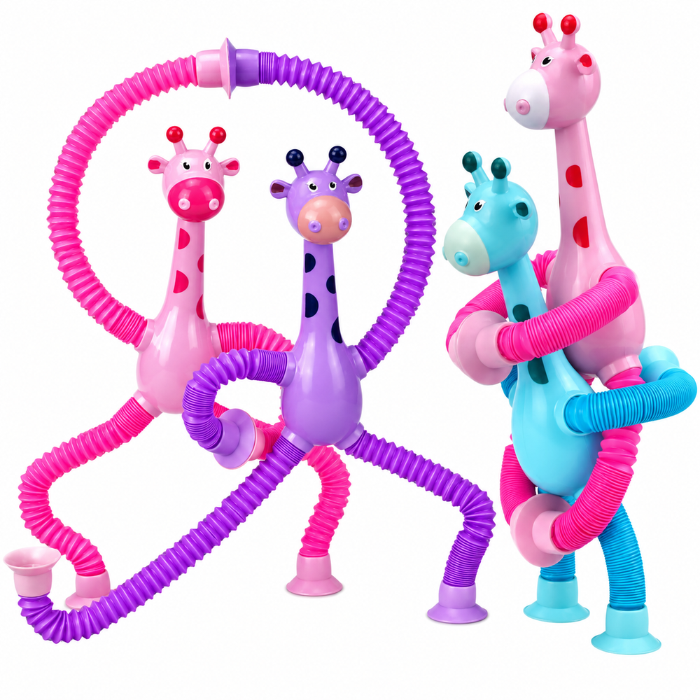 Suction Cup Giraffe Pop Tubes | Stretchable Sensory Toys for Kids | Fidget & Fine Motor Play - Pack of 2