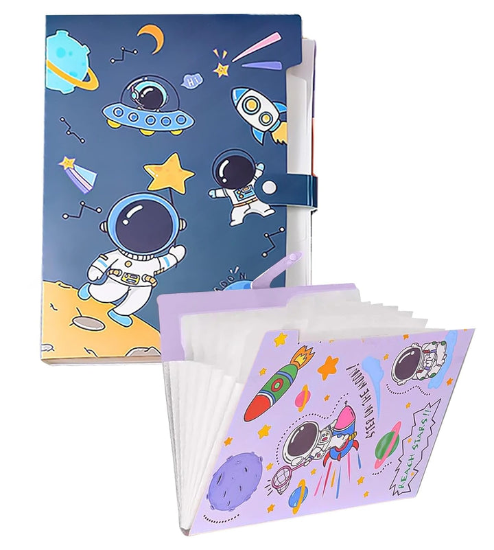FunBlast Pack of 2 Space Theme Multicolor A4 File Folder with 6 Pockets