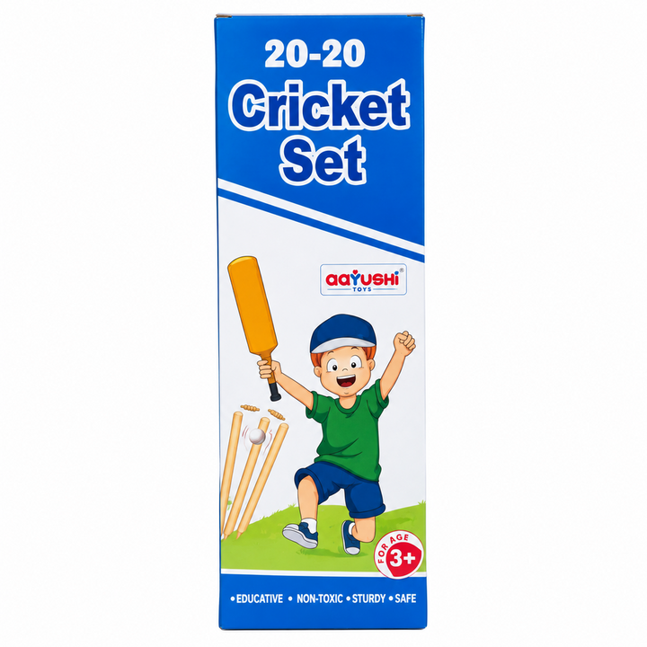 Aayushi 20-20 Cricket Set | 1 Bat, 4 Balls, 4 Stumps, 4 Bails & Base | Indoor & Outdoor Cricket Kit