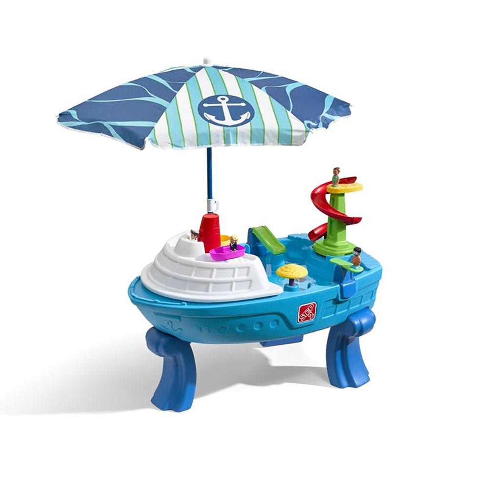 STEP2 Fiesta Cruise Water Table with Umbrella | Sand & Water Playset with Slide, Rain Shower & Lid (2-6 Years)
