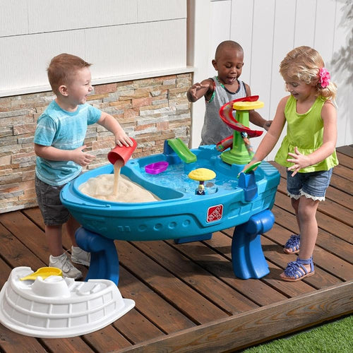 STEP2 Fiesta Cruise Water Table with Umbrella | Sand & Water Playset with Slide, Rain Shower & Lid (2-6 Years)