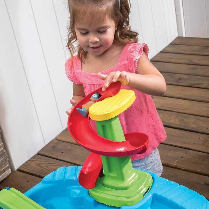 STEP2 Fiesta Cruise Water Table with Umbrella | Sand & Water Playset with Slide, Rain Shower & Lid (2-6 Years)