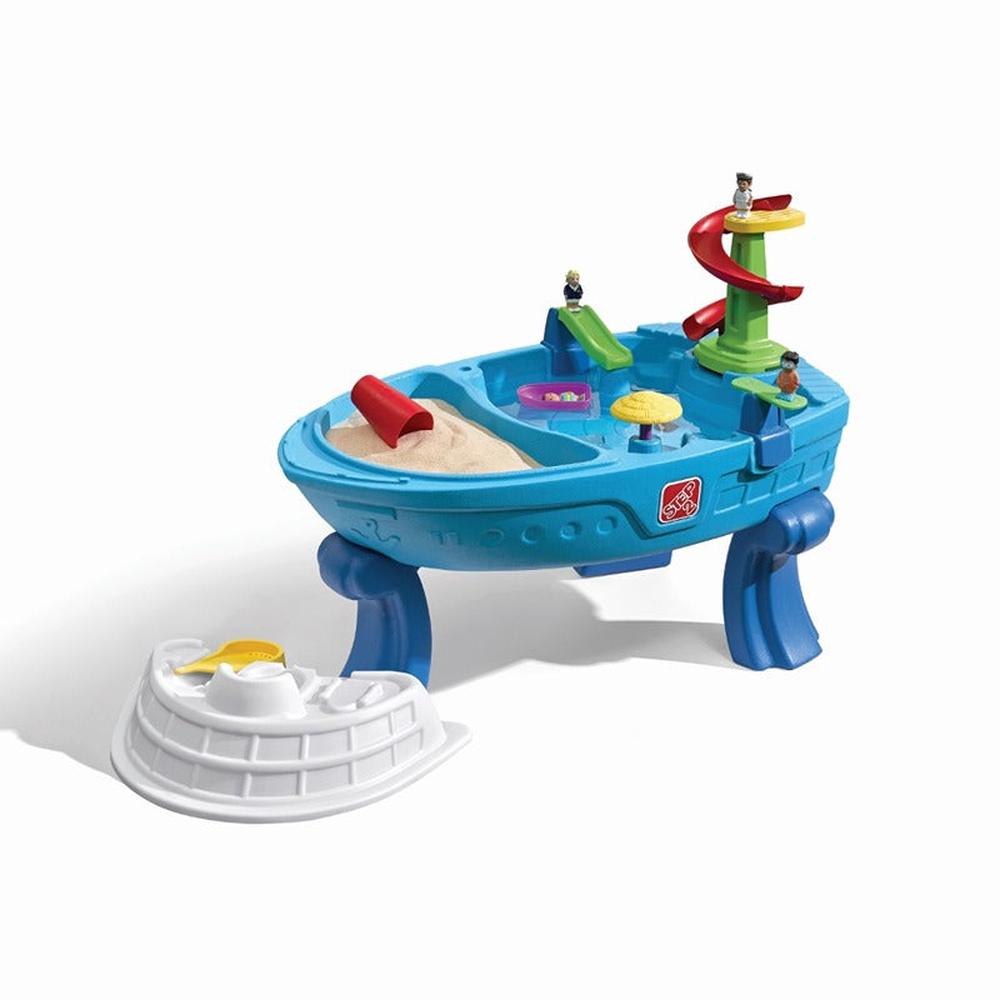 STEP2 Fiesta Cruise Water Table with Umbrella | Sand & Water Playset with Slide, Rain Shower & Lid (2-6 Years)