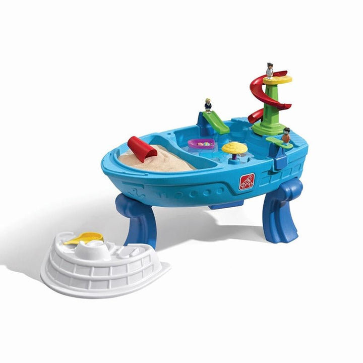 STEP2 Fiesta Cruise Water Table with Umbrella | Sand & Water Playset with Slide, Rain Shower & Lid (2-6 Years)