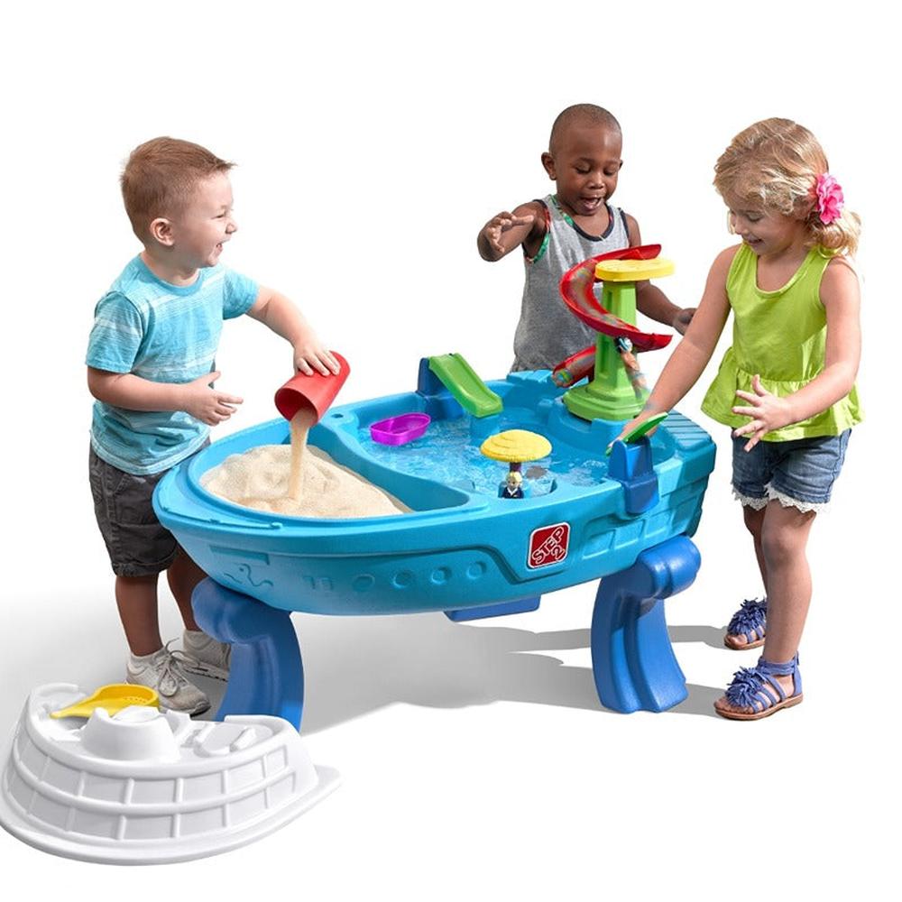 STEP2 Fiesta Cruise Water Table with Umbrella | Sand & Water Playset with Slide, Rain Shower & Lid (2-6 Years)