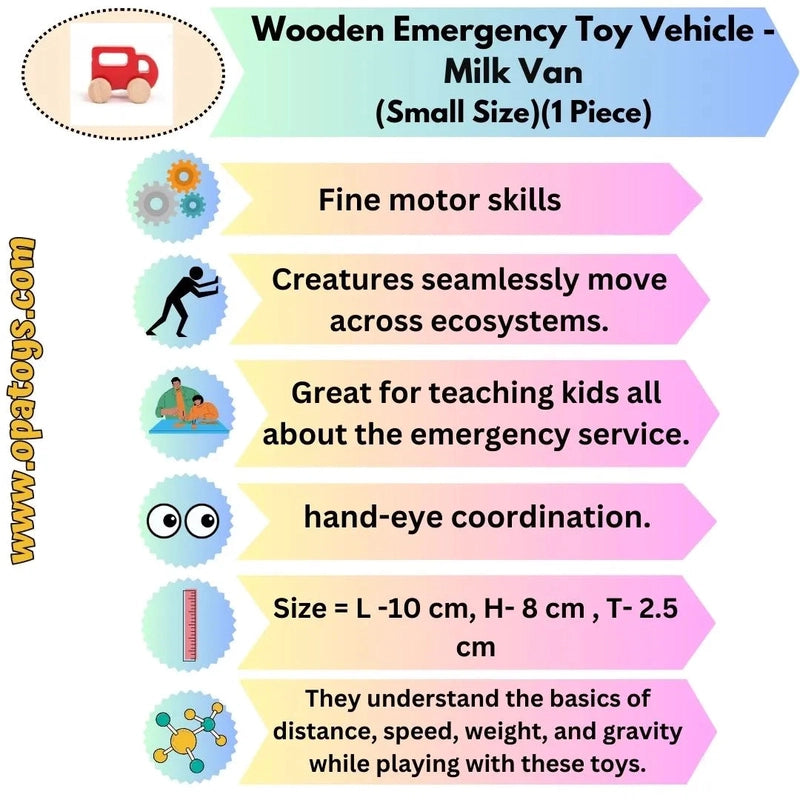 Wooden Emergency Toy Vehicle Set (Milk Van) - Small Size