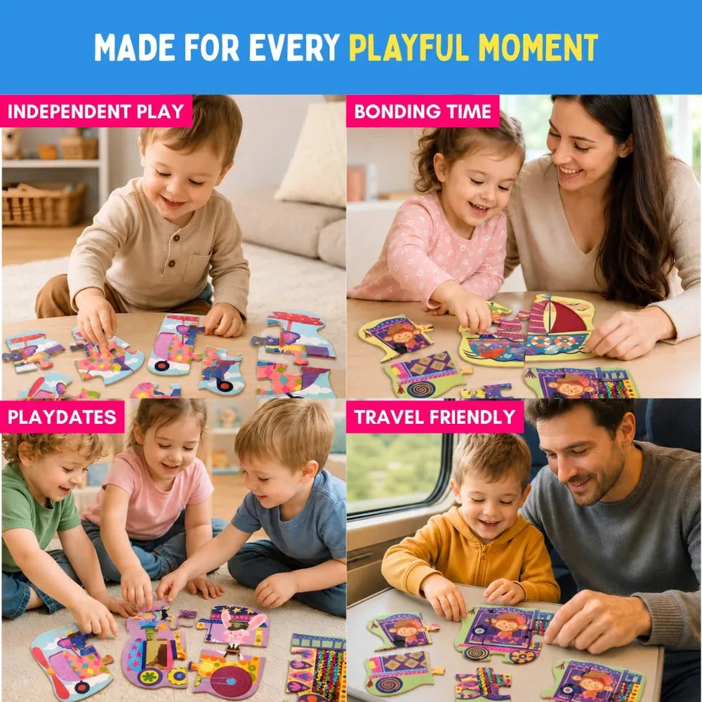 PepPlay My First Touch & Feel Puzzles - Colourful Vehicles | Sensory Learning for Toddlers | 4 three-piece puzzles