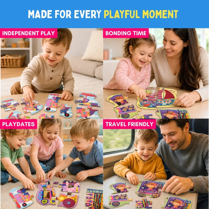PepPlay My First Touch & Feel Puzzles - Colourful Vehicles | Sensory Learning for Toddlers | 4 three-piece puzzles