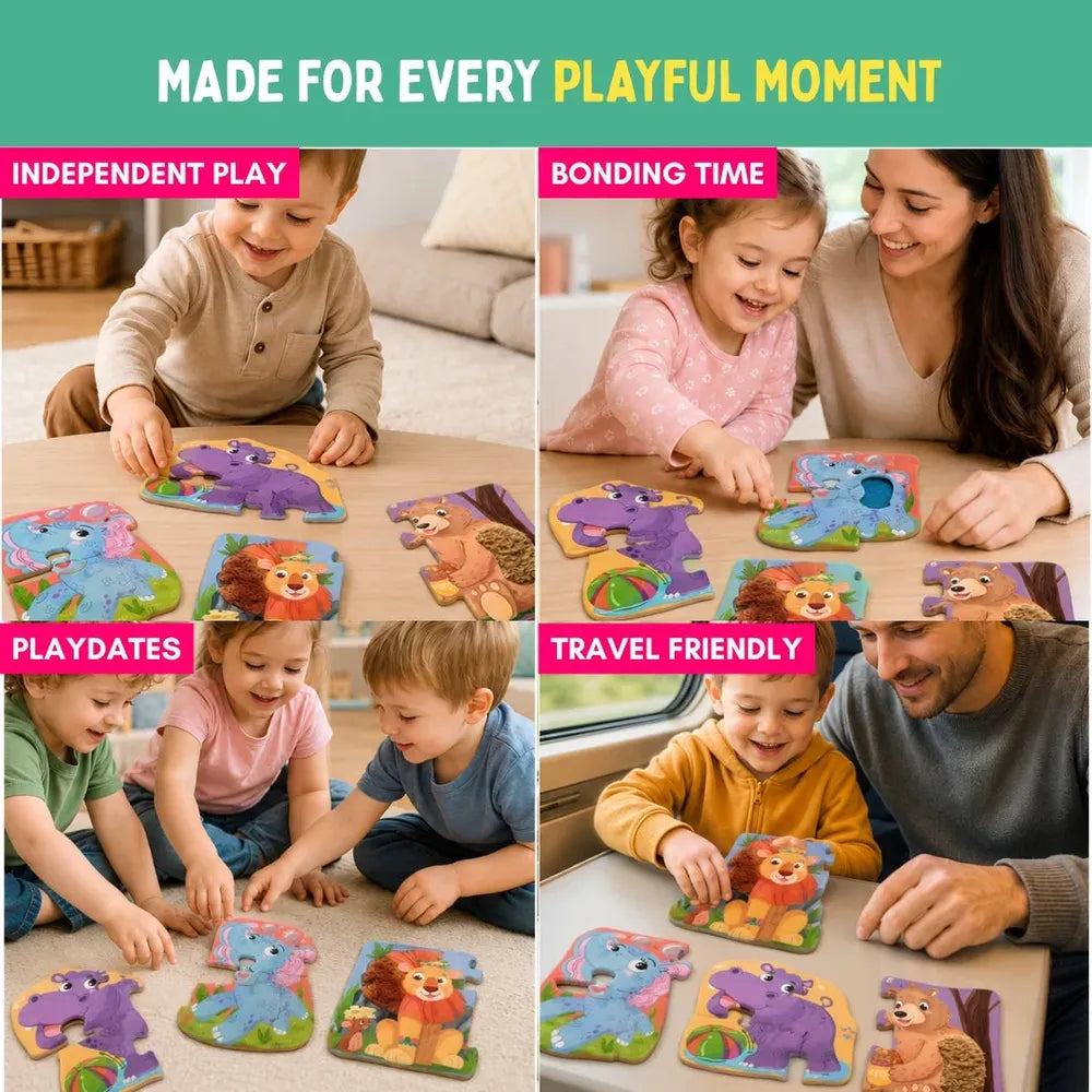 PepPlay My First Touch & Feel Puzzles - Wild Animals | Sensory Learning for Toddlers | 4 three-piece puzzles