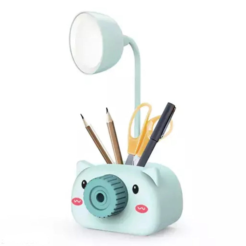 Cute Camera Style Tabletop Desk Lamp LED Light Pencil Sharpener With Holder 3 in 1 Multifunction White Shade Study Lamps (Assorted Colors)