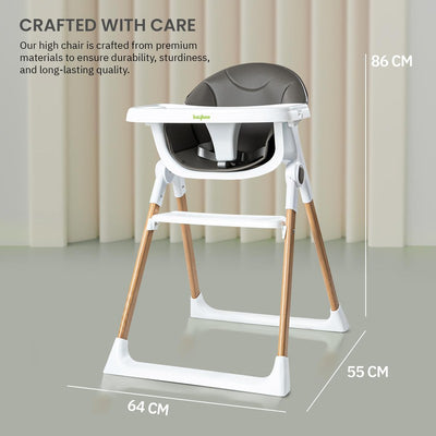 Foldable Baby High Chair for Kids with Adjustable Tray & Safety Belt | Feeding Booster Chair for Toddlers with Tray & Footrest