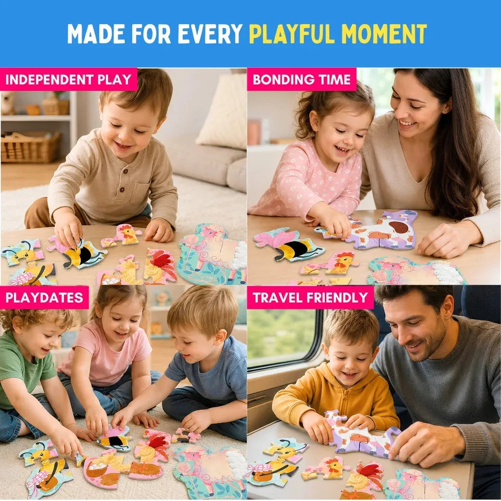PepPlay My First Touch & Feel Puzzles - Farm Animals | Sensory Learning for Toddlers | 4 three-piece puzzles