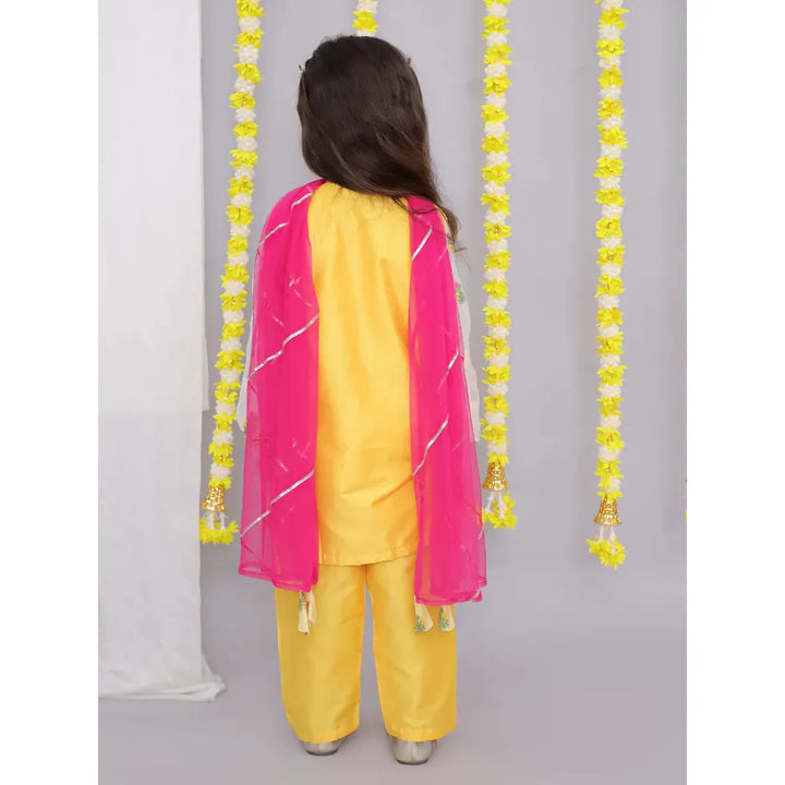 The Wishing Closet Mustard White Chanderi Emb Kurta Set - 6 Months to 5 Years