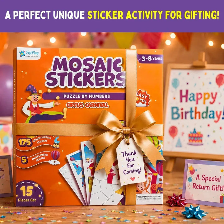 PepPlay Mosaic Sticker by Number - Circus Carnival Puzzle Kit | Boost Focus Through Sticker Art