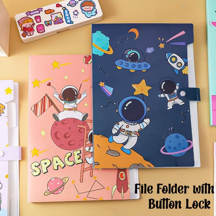 FunBlast Pack of 2 Space Theme Multicolor A4 File Folder with 6 Pockets
