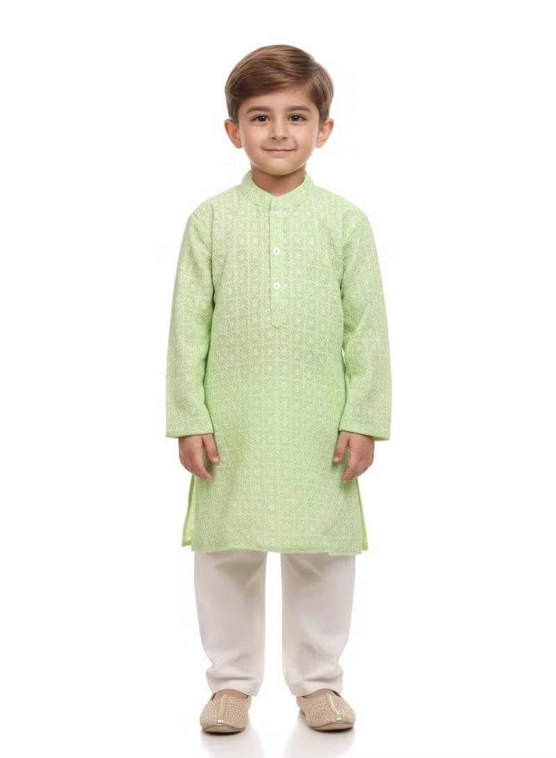 Saka Designs Boys Floral Embroidered Sequinned Kurta with Pyjama