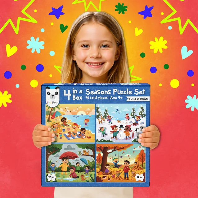 Play Panda 4 in a Box Seasons Puzzle – 90 Pieces