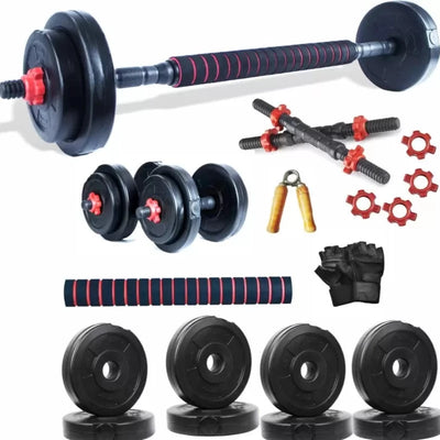 Gym Workout Combo (6 PVC Plates ,1 Adjustable Dumbbell Rod, 1 Extension Rod, 1 Hand Gripper,  Gym Gloves) | 18+ Years