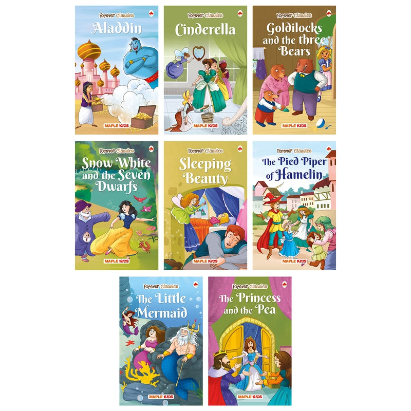 Story Books for Kids (Set of 8 Books) (Illustrated) - Aladdin, Goldilocks, Pied Piper of Hamelin, Goldilocks Little Mermaid