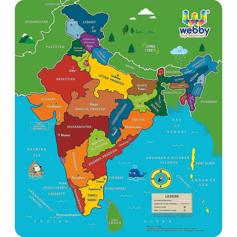 Wooden Educational Learning India Political Map Puzzle Board for Kids