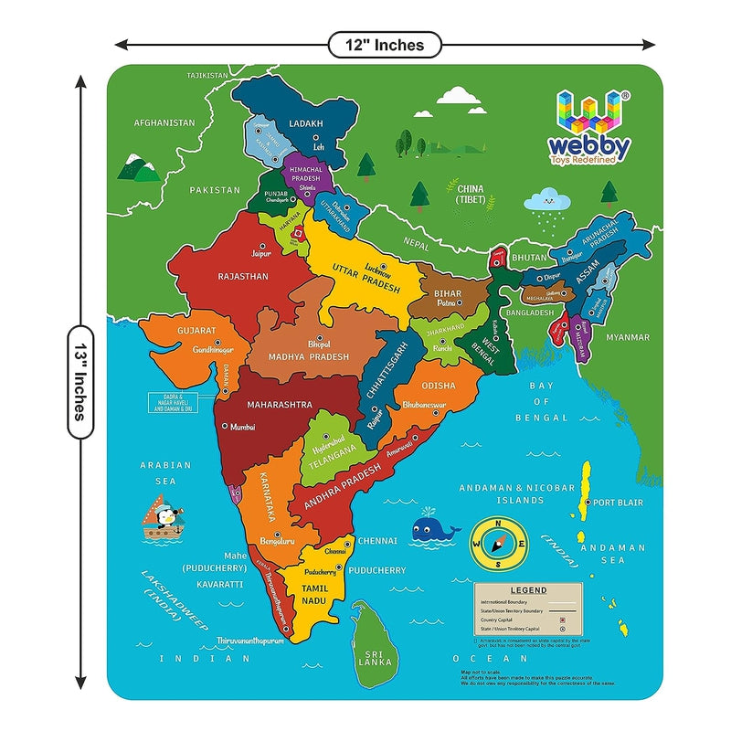 Wooden Educational Learning India Political Map Puzzle Board for Kids