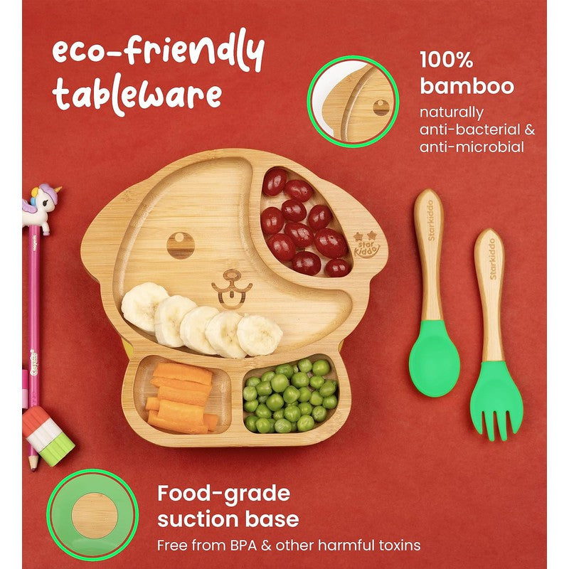 Woofie Baby Plate | Bamboo Suction Plates for Babies | Ideal for Baby-Led Weaning and Toddler Self-Feeding | Green