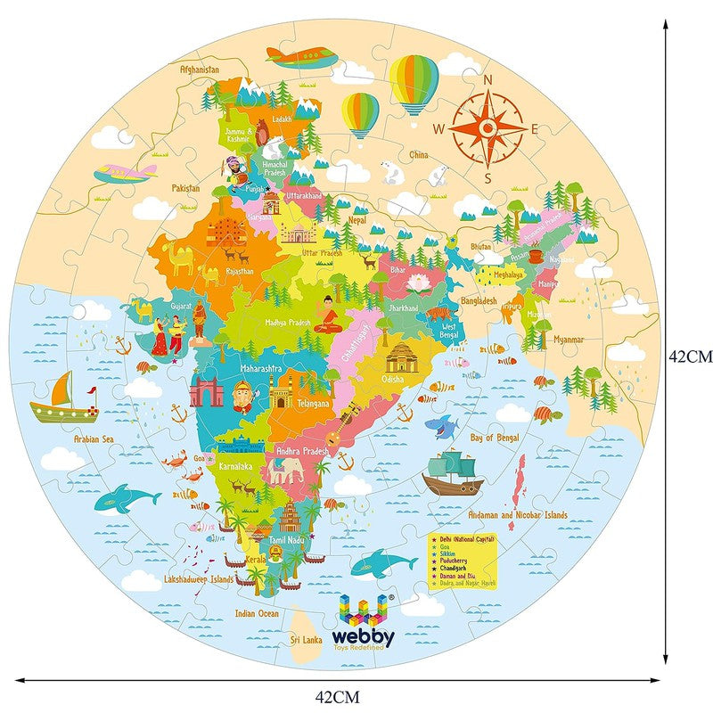 Amazing India Map Jigsaw Floor Puzzle 60 Pcs with 4 Double Sided Flashcards