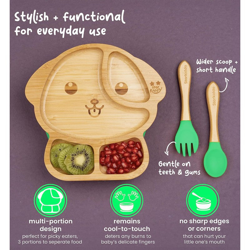 Woofie Baby Plate | Bamboo Suction Plates for Babies | Ideal for Baby-Led Weaning and Toddler Self-Feeding | Green