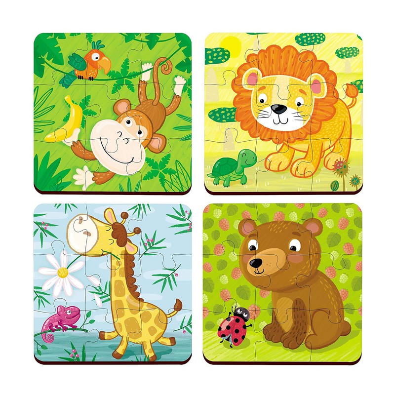 4 In 1 Wooden Wild Animals Puzzle Toy, 36 Pcs