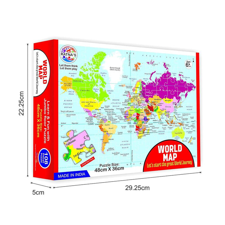Ratna's World Map Jigsaw Puzzle – Match & Learn I 108 Pieces