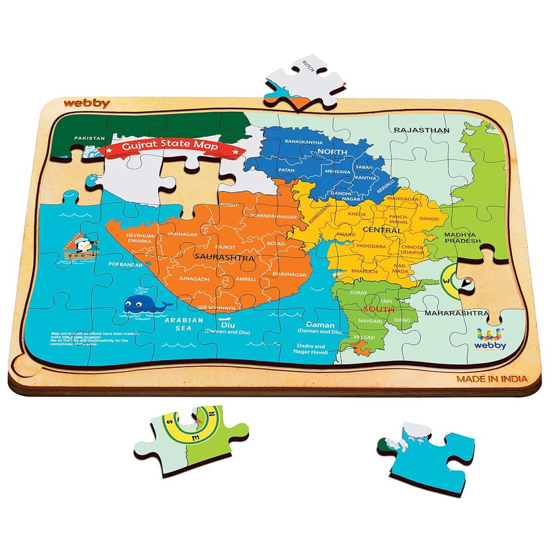 Gujarat Map Wooden Jigsaw Puzzle, 40pcs