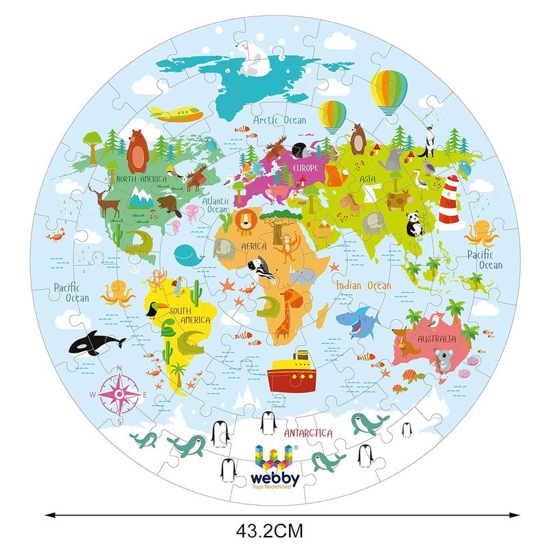 Amazing World Map Jigsaw Floor Puzzle 60 Pcs with 4 Double Sided Flashcards