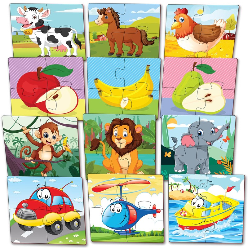 Jigsaw Puzzle for Kids | 4 Pieces Puzzles | Educational Toys and Games (Farm animal, Wild animal, Fruits, Transport )  (Pack of 4 )