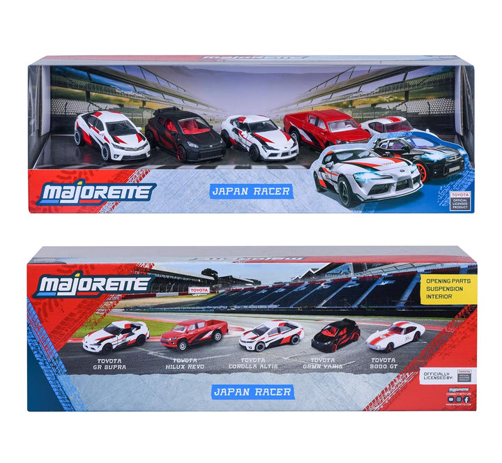 Set of 5 Licensed Majorette Diecast Cars (Japan Racer) - Toyota GR Supra, Toyota Hilux Revo, Toyota Corolla Altis, Toyota Grmn Yaris, Toyota 2000 GT