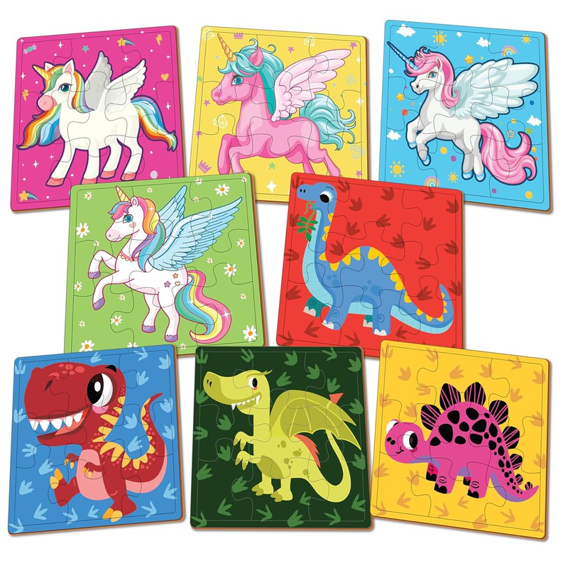 Wooden Farm animals Puzzle for kids | 9 Pieces Puzzles | Educational Toys and Games | Set of 2 Puzzles in a Box (Unicorns +Dinosaurs)