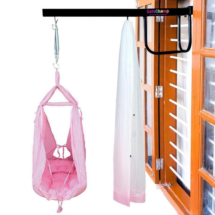 Bunny Baby Swing Cradle with Mosquito Net, Pillow & Spring (0-6 Months) | Capacity- 15 Kg